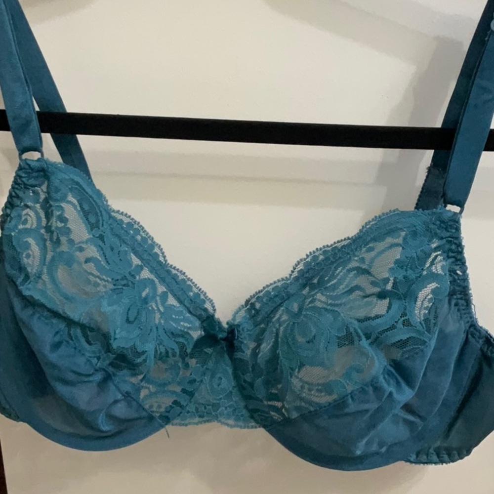 Olga Blue Lace Bra with Floral Patterns and Adjustable Straps
